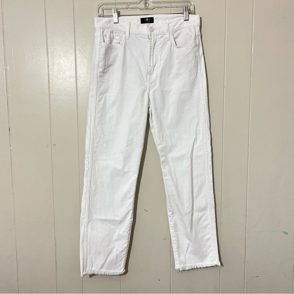 7 For All Mankind High Waist Cropped Straight White Jeans Size 29 - Picture 4 of 12